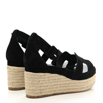 Hermes Suede Elda Espadrille Wedge Sandals 37 Black 4 of 8