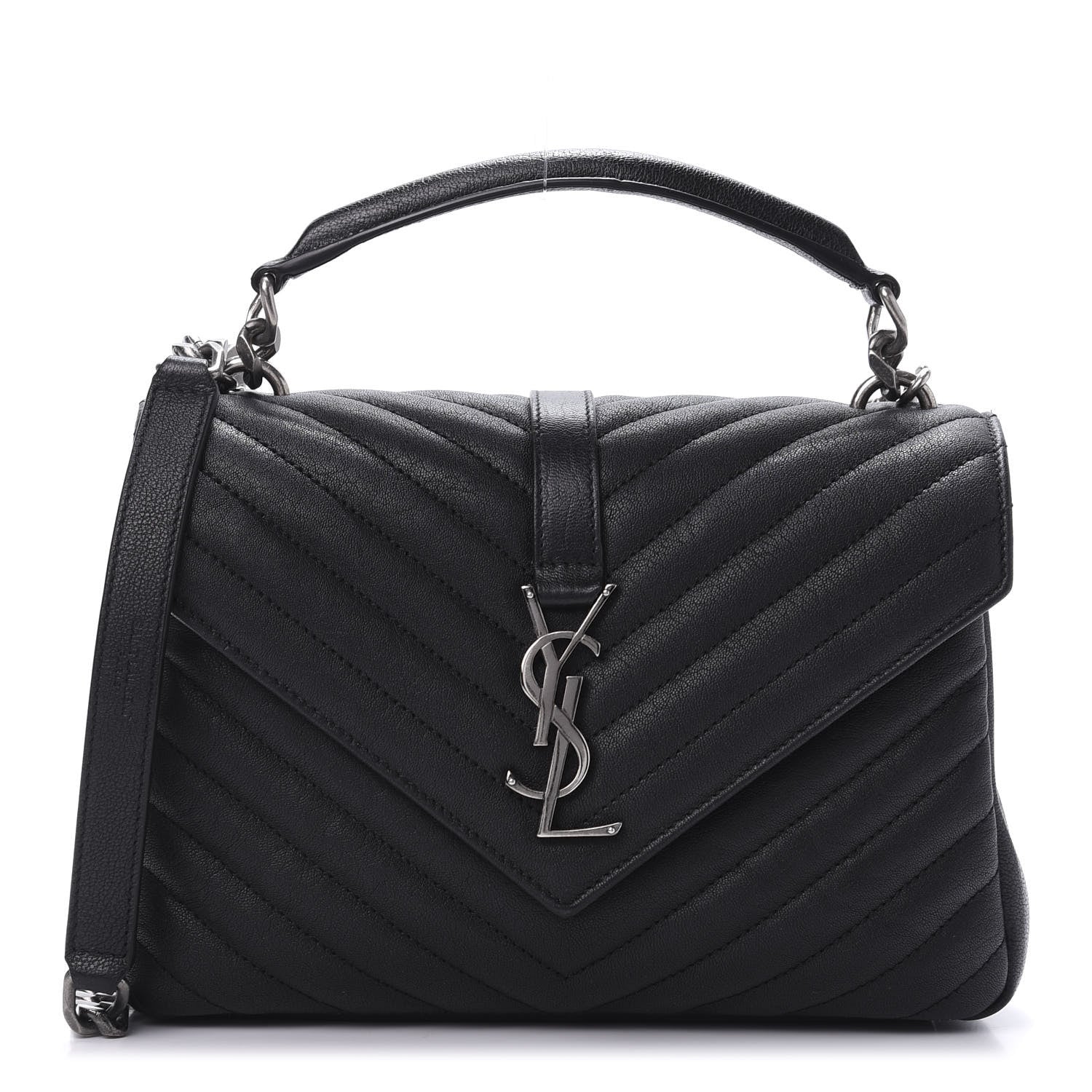 Saint Laurent Sheepskin Matelasse Chevron Monogram Medium College Bag Black 1 of 10