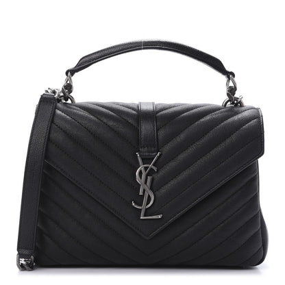 Saint Laurent Sheepskin Matelasse Chevron Monogram Medium College Bag Black 1 of 10