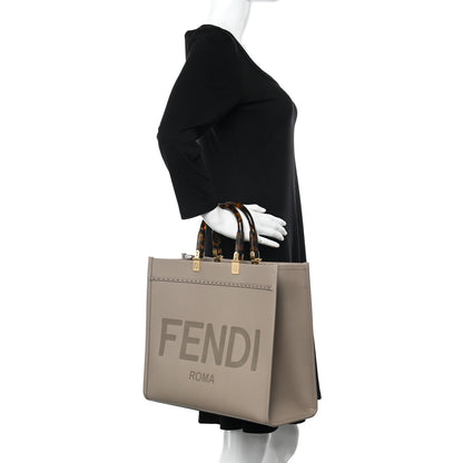 Fendi Vitello King Plexiglass Logo Embossed Medium Fendi Sunshine Shopper Tote Tortora 2 of 11