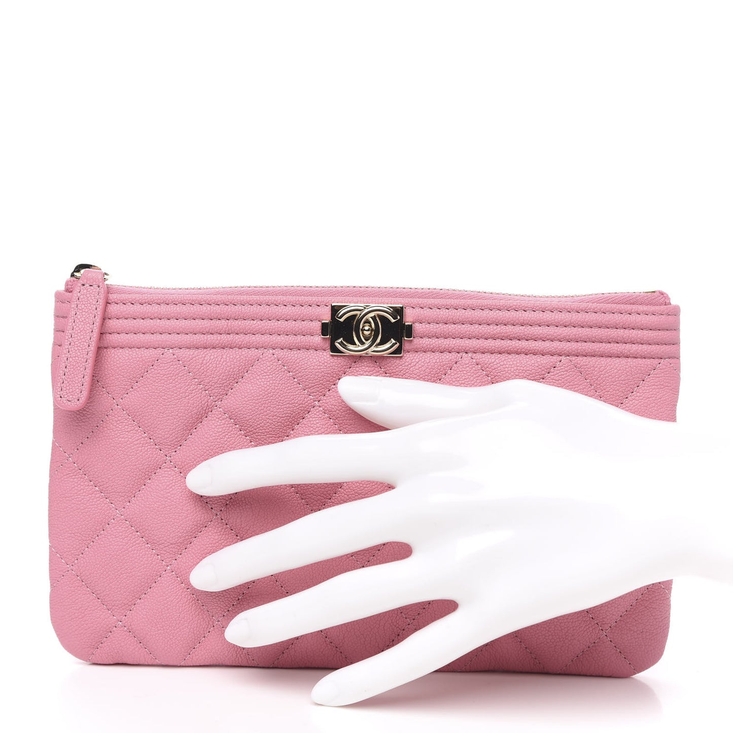 Caviar Quilted Zipped Boy Pouch Pink