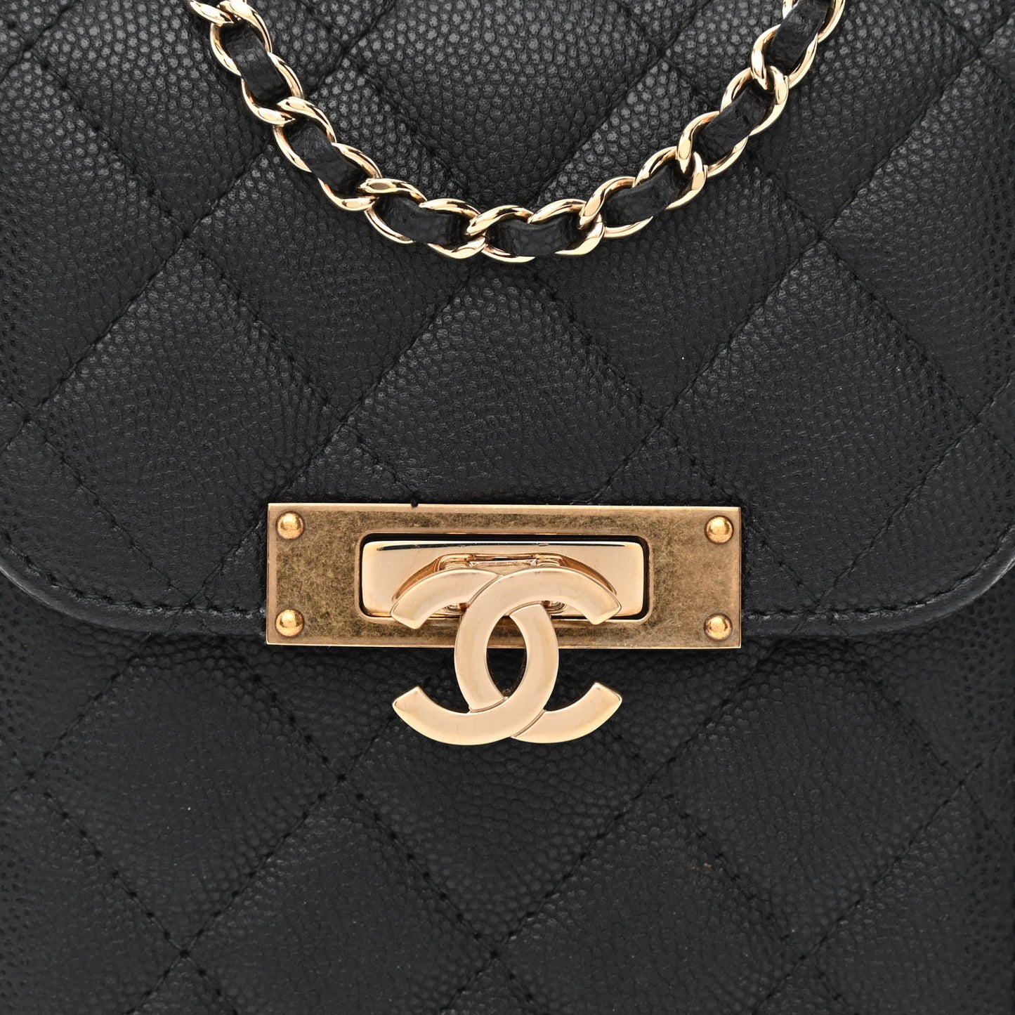 Caviar Quilted Golden Class Phone Holder Black