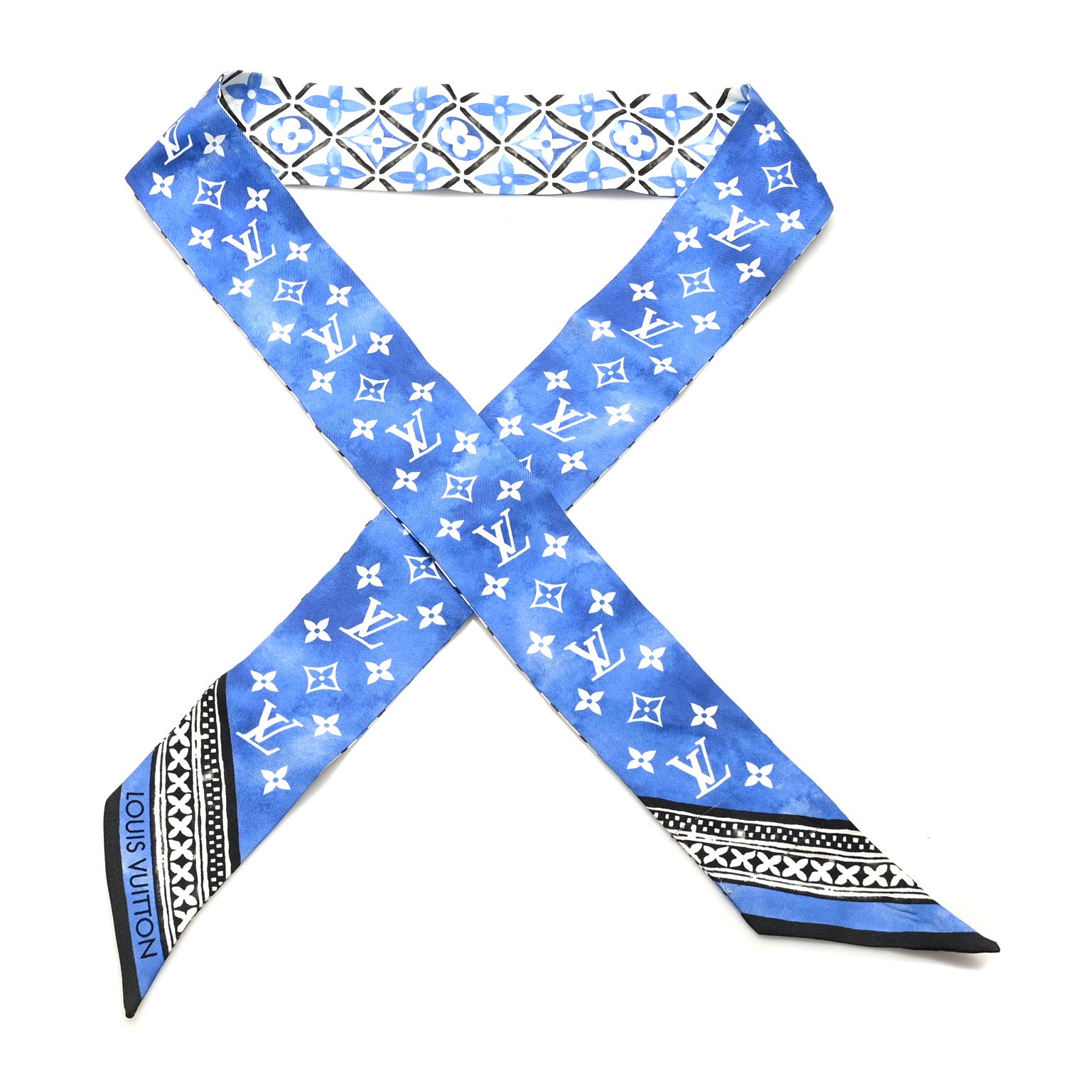 Louis Vuitton Silk Monogram Flower Tile BB Bandeau Blue 1 of 3