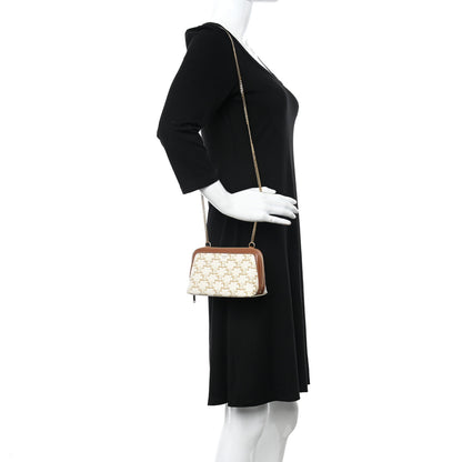 Celine Lambskin Triomphe Canvas Clutch With Chain White Tan 2 of 10