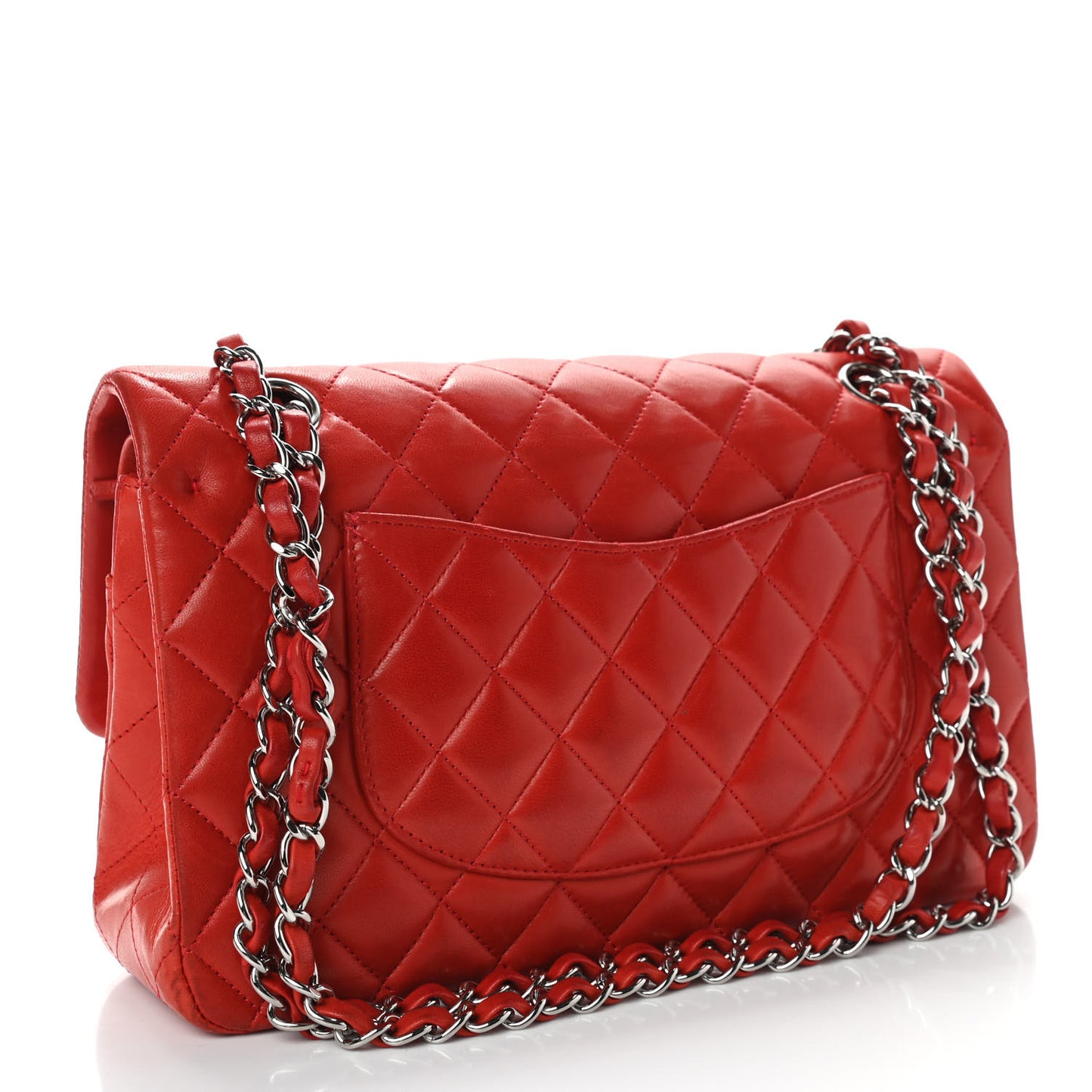 Lambskin Quilted Medium Double Flap Red
