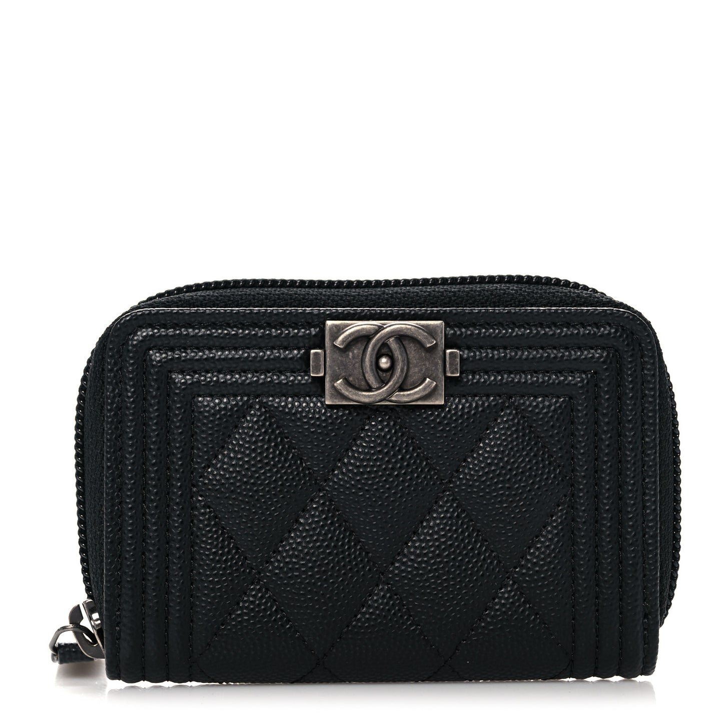 Caviar Quilted Boy Zip Around Coin Purse Wallet Black