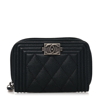 Chanel Caviar Quilted Boy Zip Around Coin Purse Wallet Black 1 of 8