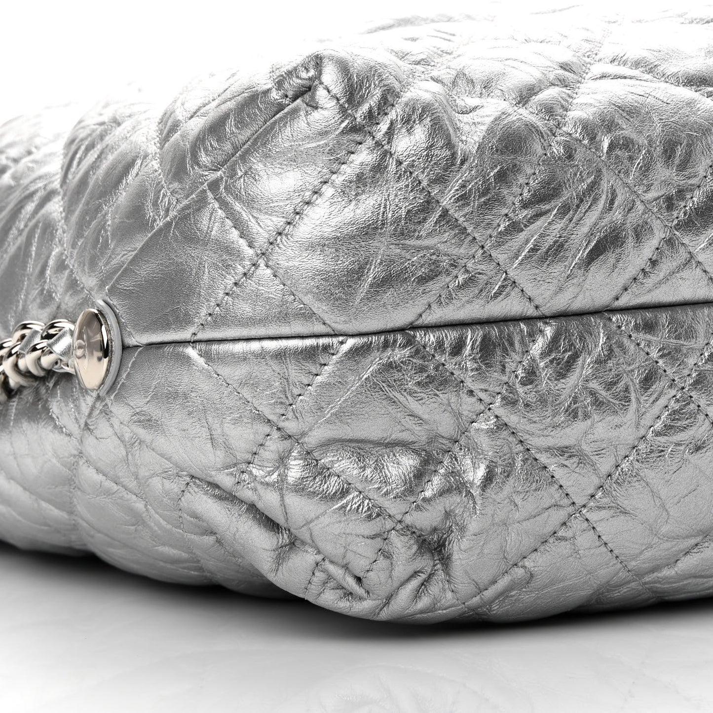 Metallic Crackled Calfskin Quilted Large Big Bang Hobo Silver