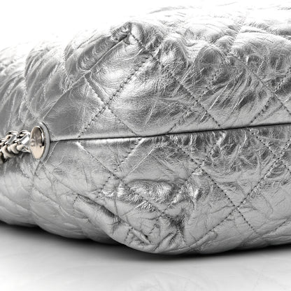 Chanel Metallic Crackled Calfskin Quilted Large Big Bang Hobo Silver 8 of 14
