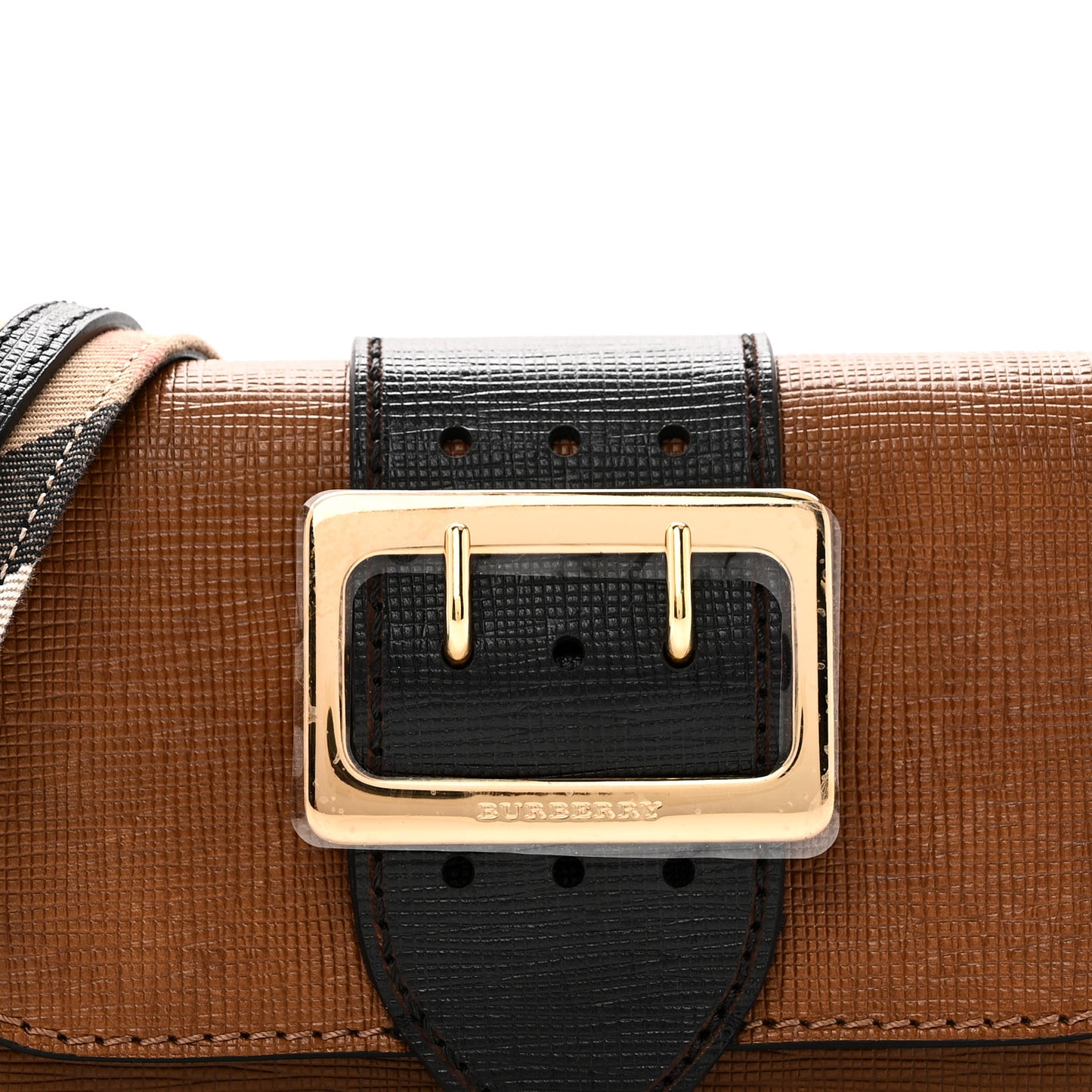 Grainy Calfskin Bridle Small Madison Buckle Bag Tan Black