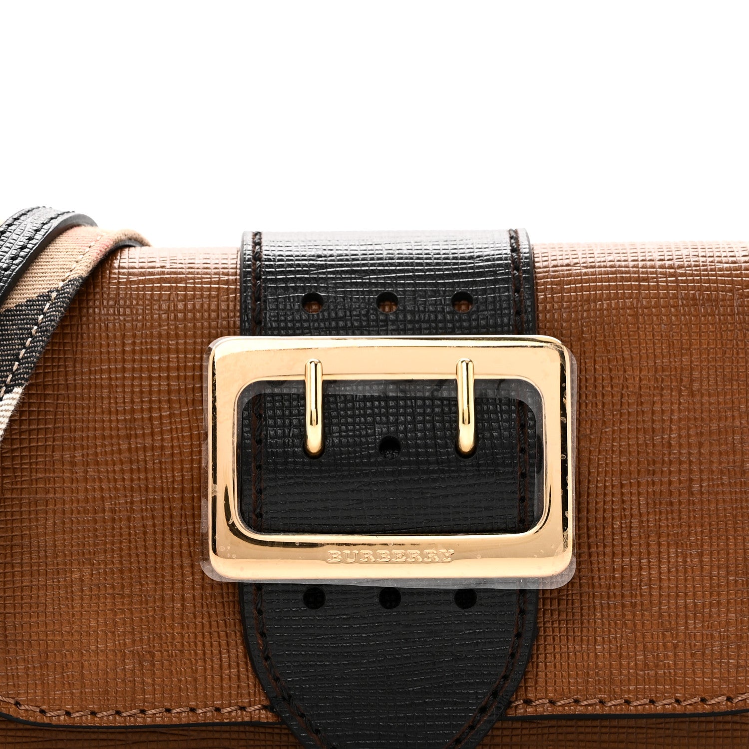 Burberry Grainy Calfskin Bridle Small Madison Buckle Bag Tan Black 7 of 9