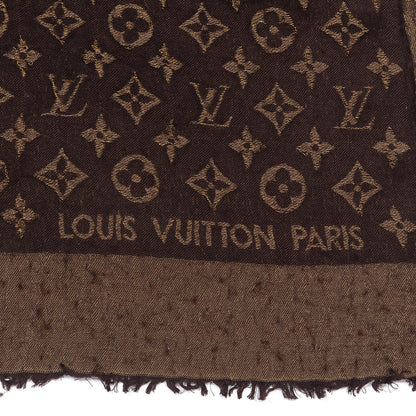 Louis Vuitton Silk Lurex Wool Monogram Shine Shawl Brown 3 of 3