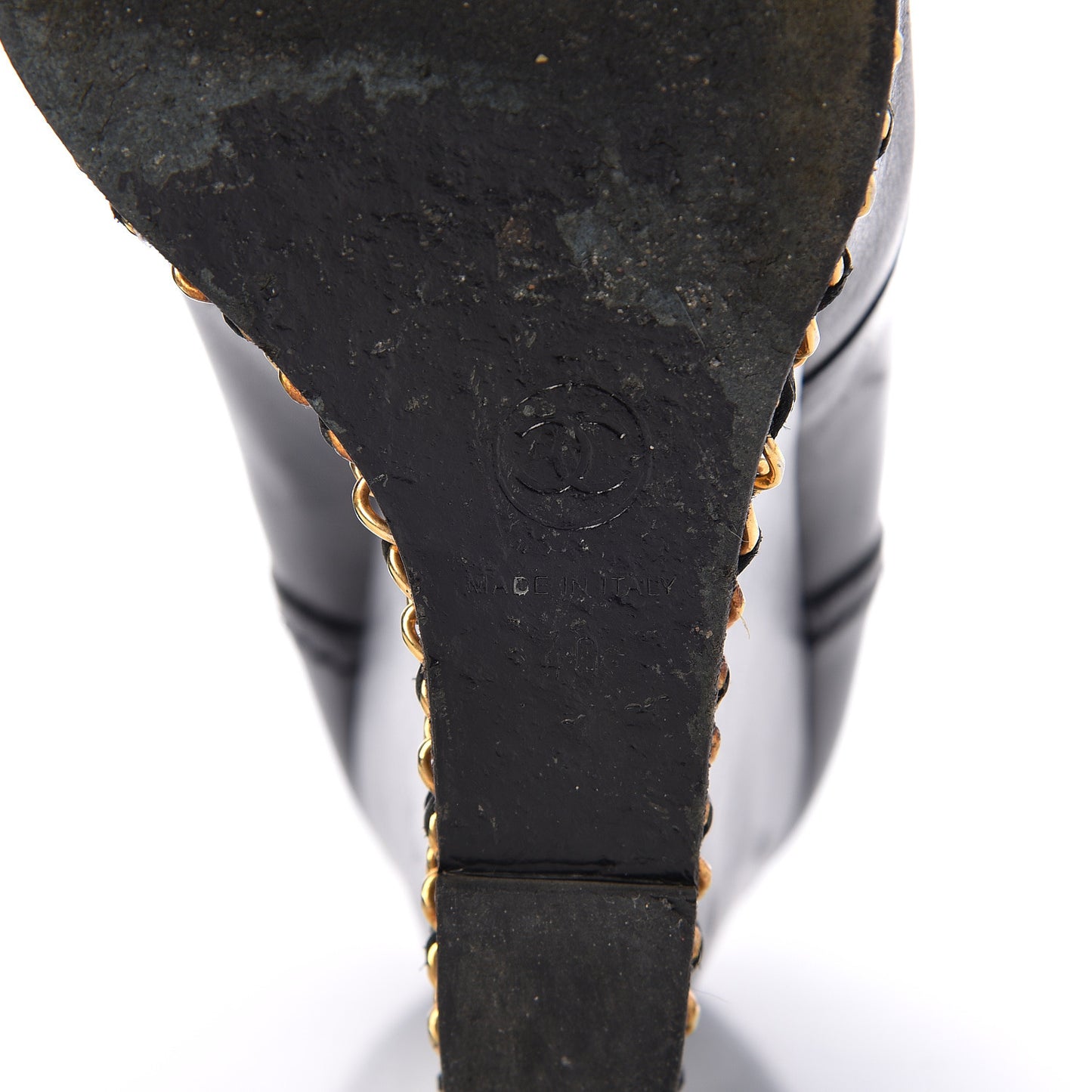 Lambskin CC Chain Wedge Boots 40 Black