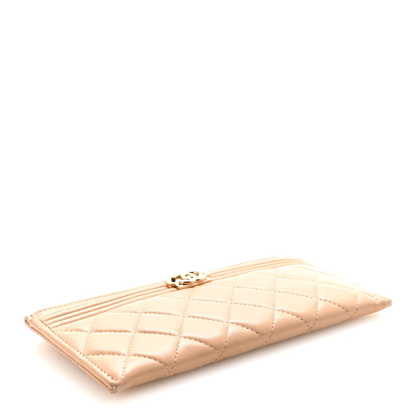 Lambskin Quilted Classic Zip Boy Pouch Beige
