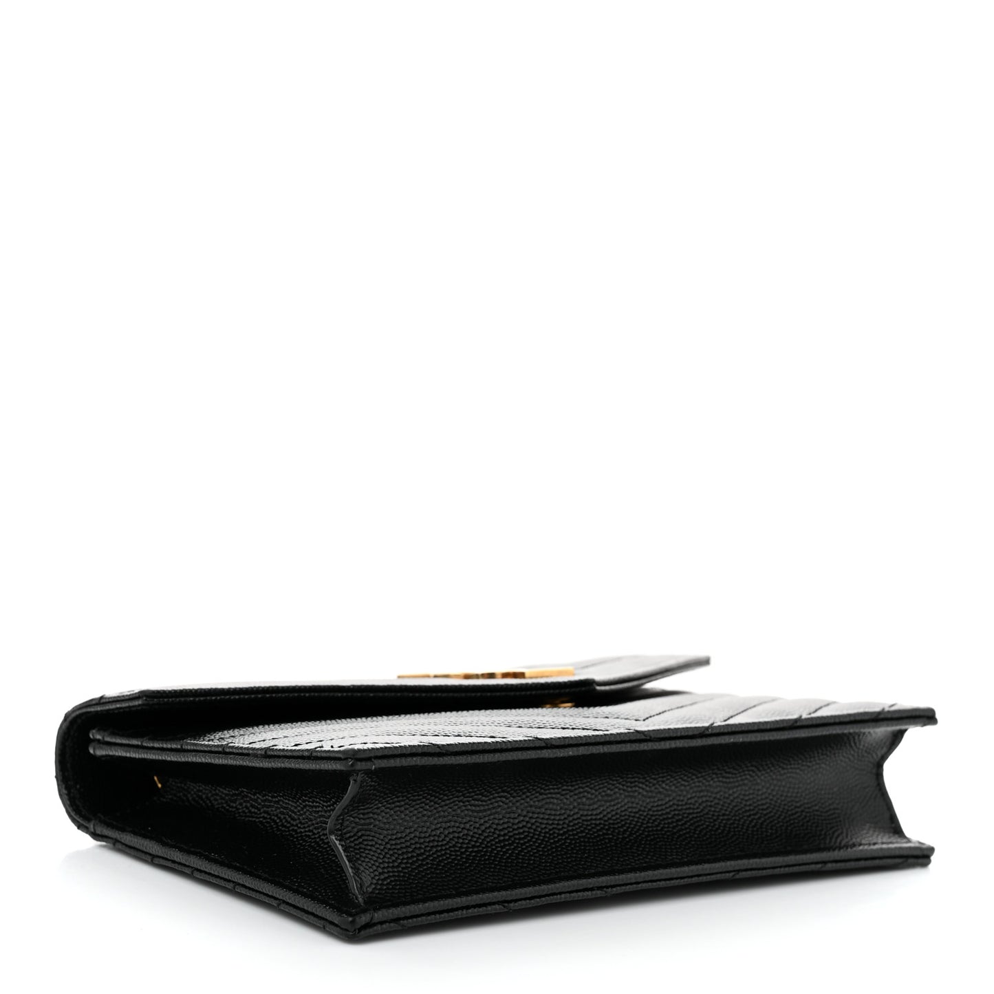 Grain De Poudre Matelasse Chevron Monogram Envelope Chain Wallet Black