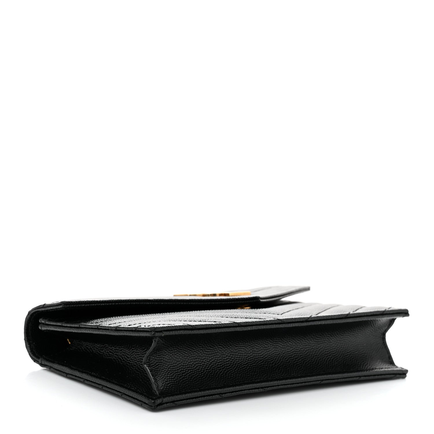 Saint Laurent Grain De Poudre Matelasse Chevron Monogram Envelope Chain Wallet Black 4 of 11