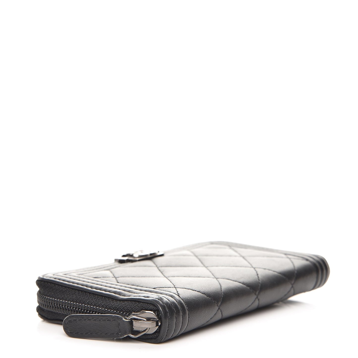 Lambskin Quilted Small Boy Zip Around Wallet Black