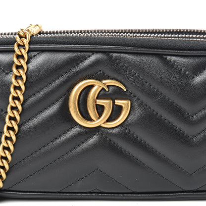 Gucci Calfskin Matelasse Mini GG Marmont Chain Crossbody Bag Black 10 of 13