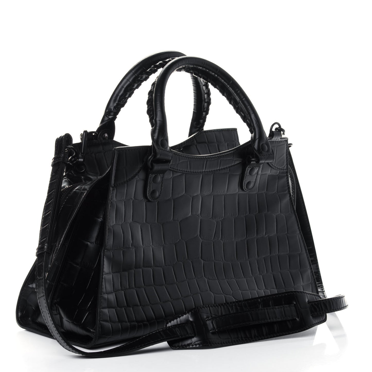 Semi Shiny Calfskin Crocodile Embossed Neo Classic Black Hardware S City Black