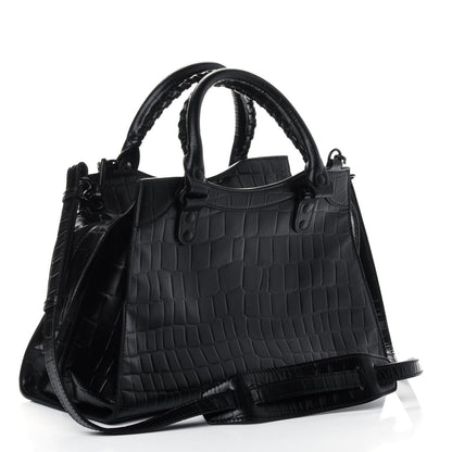 Balenciaga Semi Shiny Calfskin Crocodile Embossed Neo Classic Black Hardware S City Black 3 of 4
