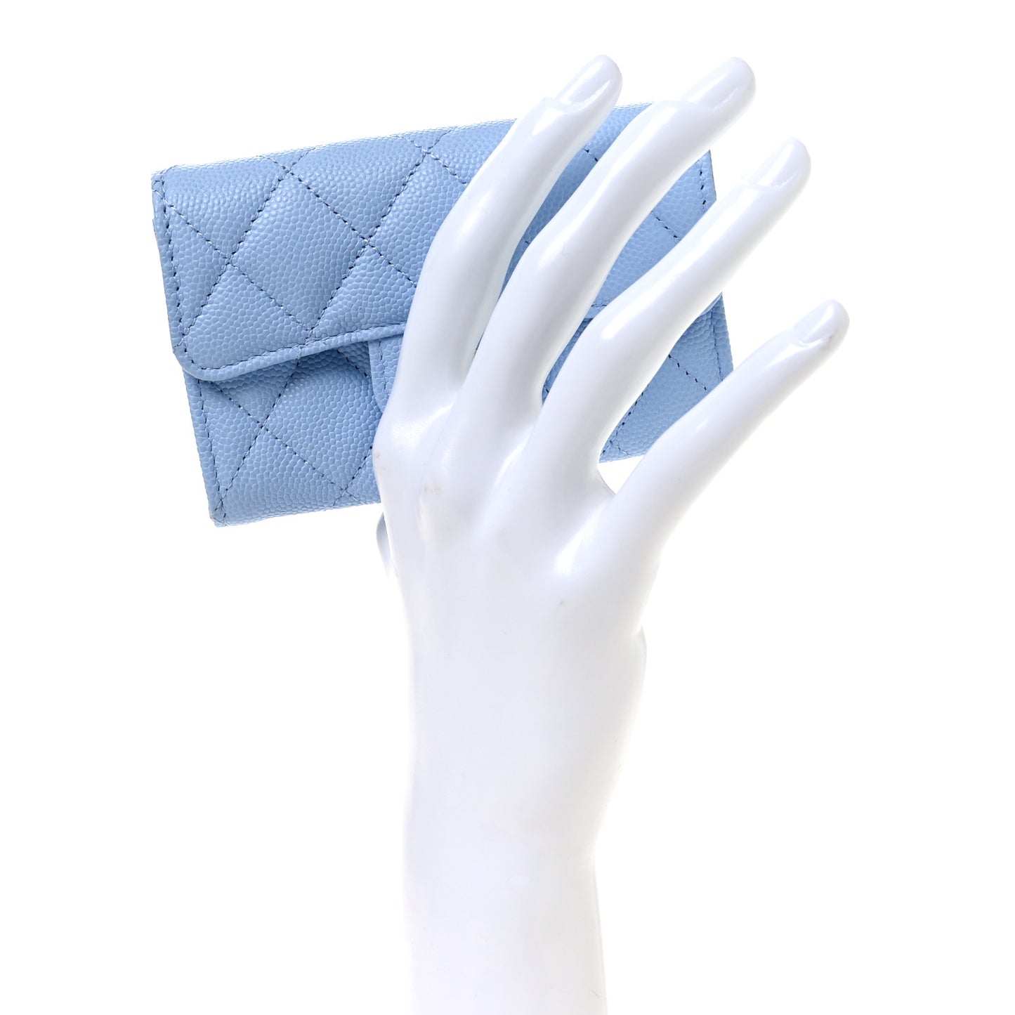 Caviar Quilted Flap Card Holder Wallet Light Blue