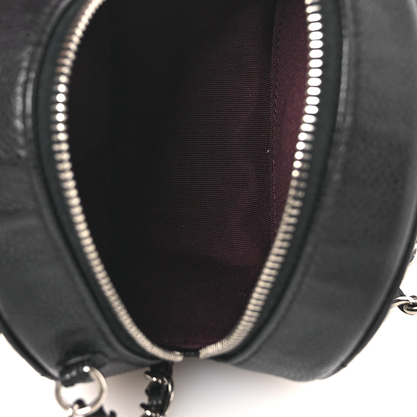 Caviar Quilted Round Clutch With Chain Black