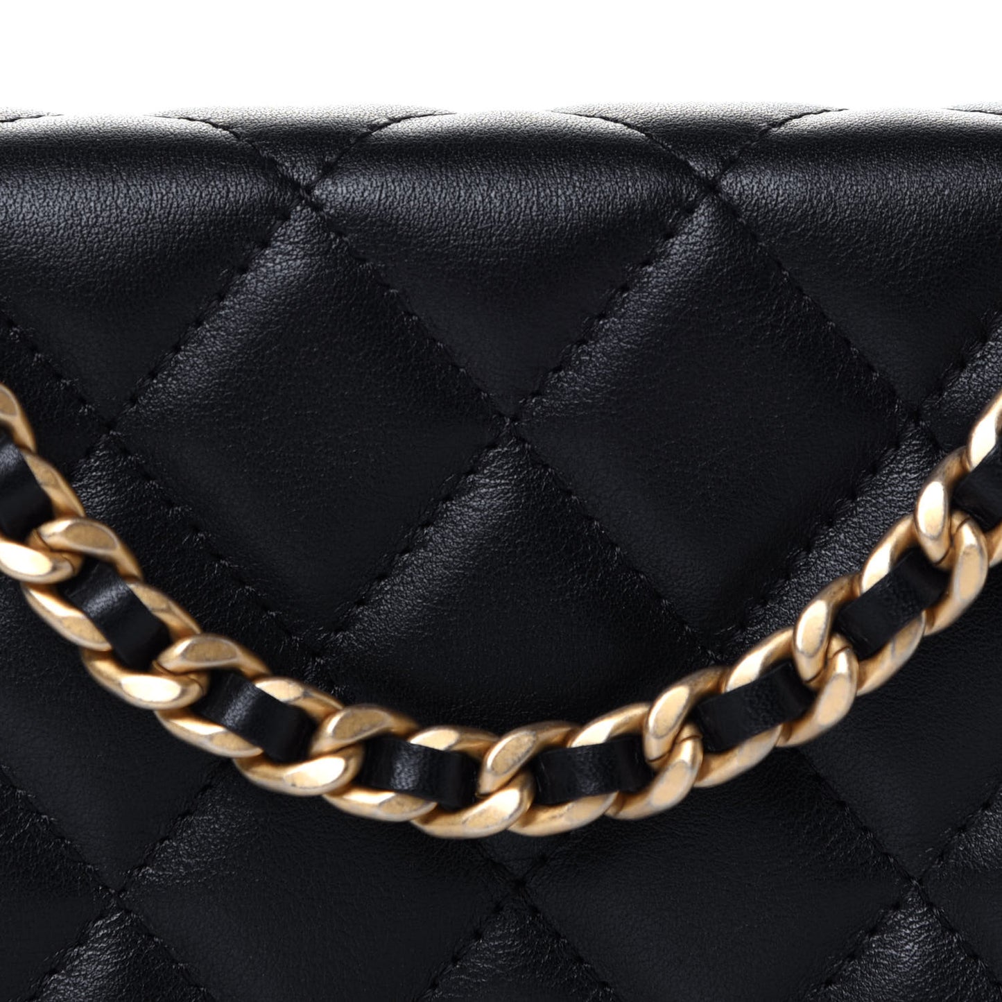 Calfskin Quilted Coco Mail Clutch With Chain Black