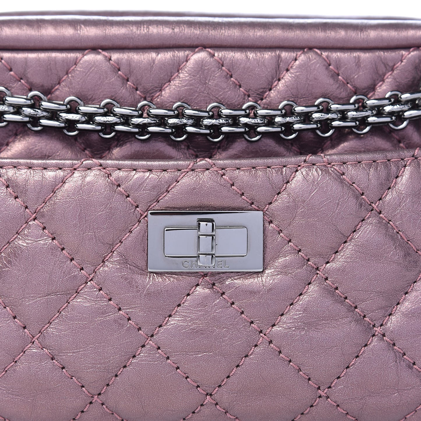Metallic Aged Calfskin Quilted Small Reissue Camera Case Rose Fonce