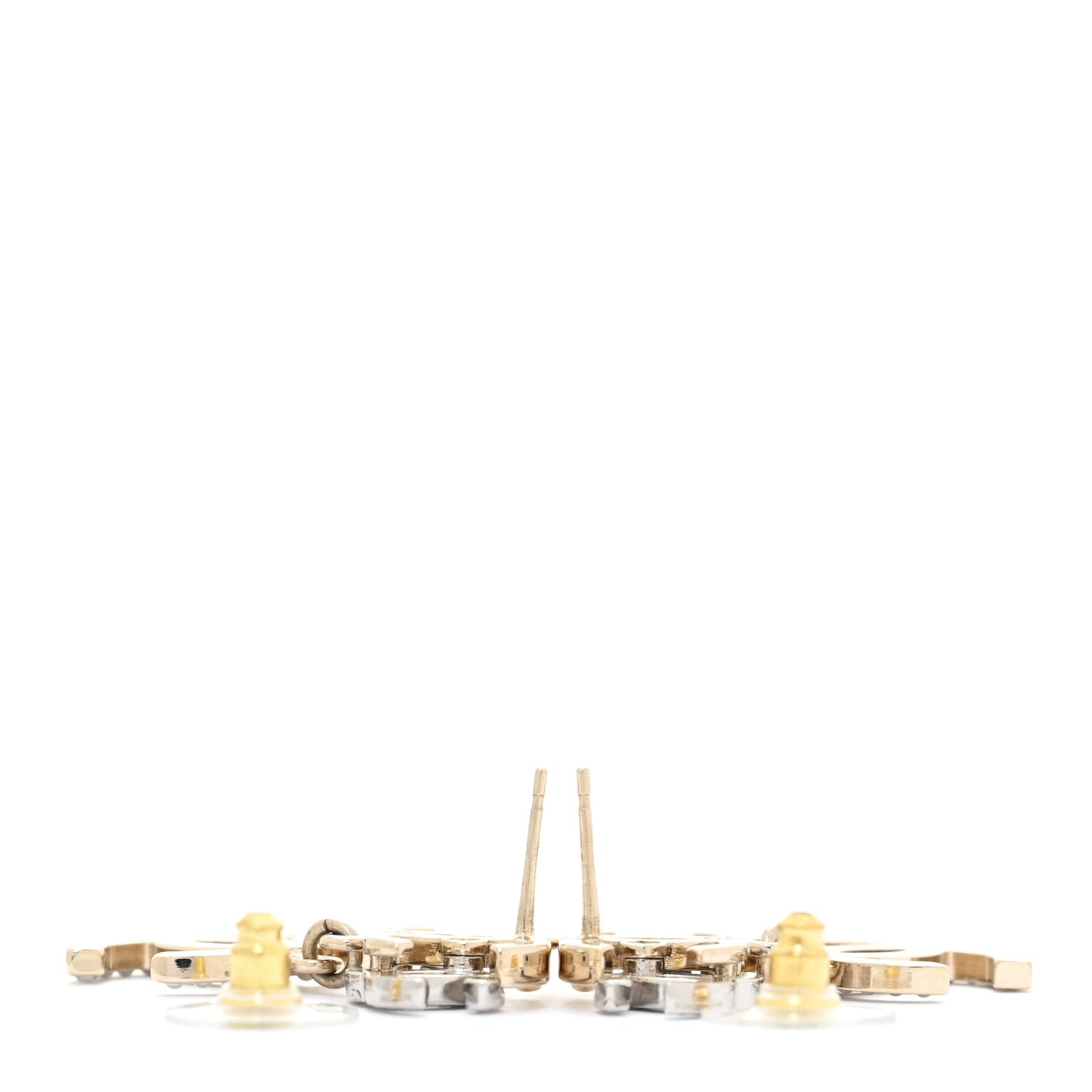 Crystal Pearl Double CC Drop Earrings Gold Silver