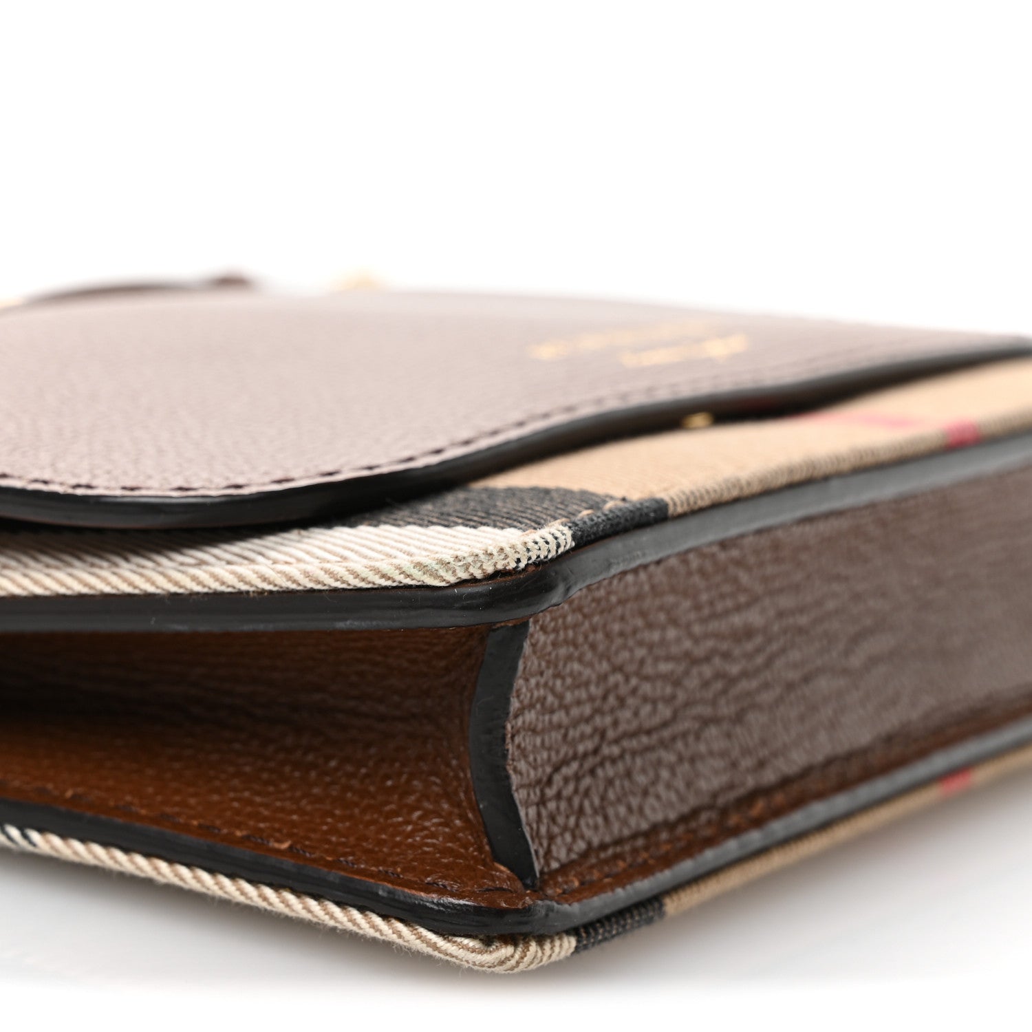 Burberry Grained Calfskin House Check Tartan Mix Hampshire Wallet On Chain Tan 9 of 12