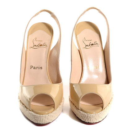 Christian Louboutin Patent YoYo Zeppa 120 Platform Slingback Peep Toe Pumps 37.5 Beige 2 of 5