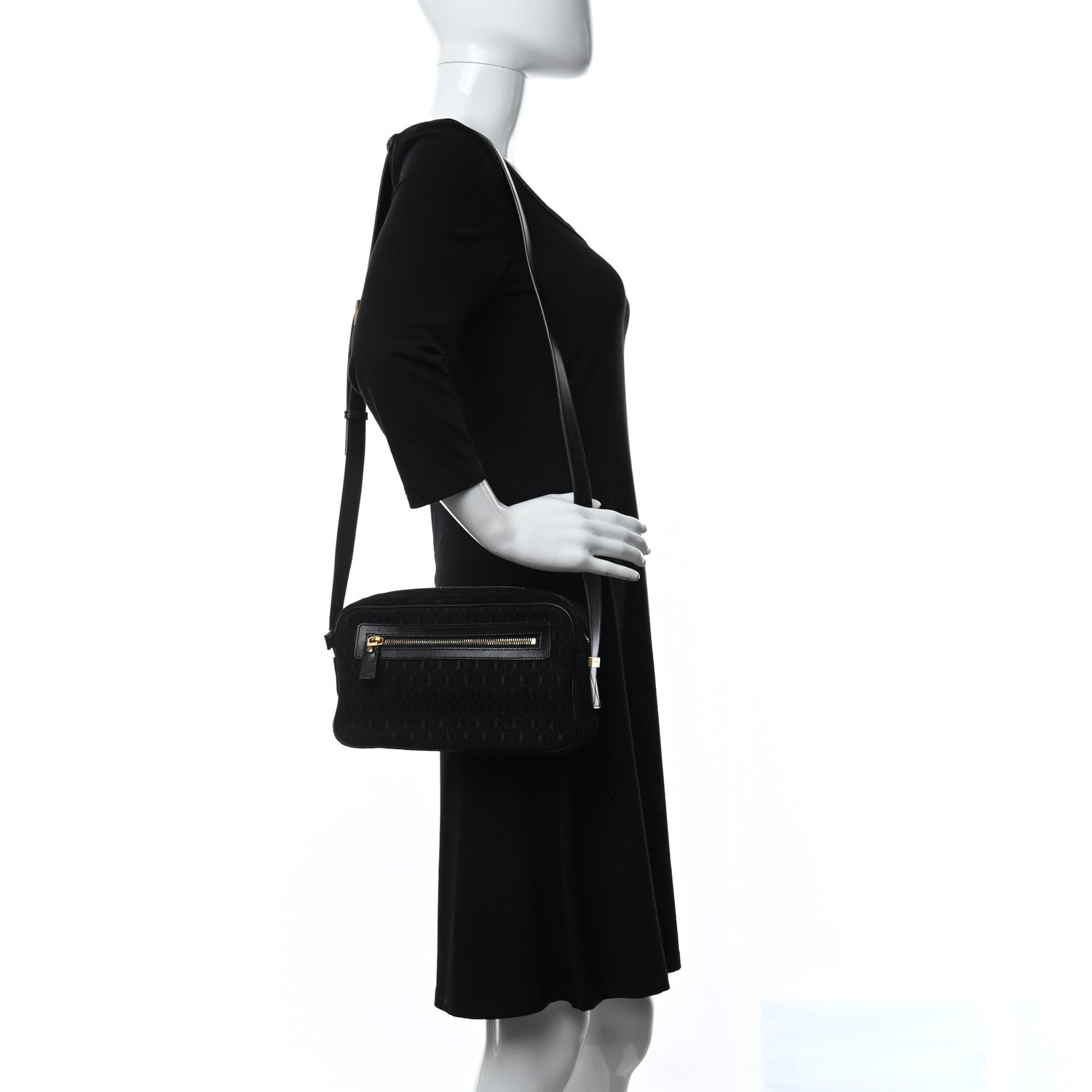 Saint Laurent Suede Monogram All Over Camera Bag Black 2 of 9