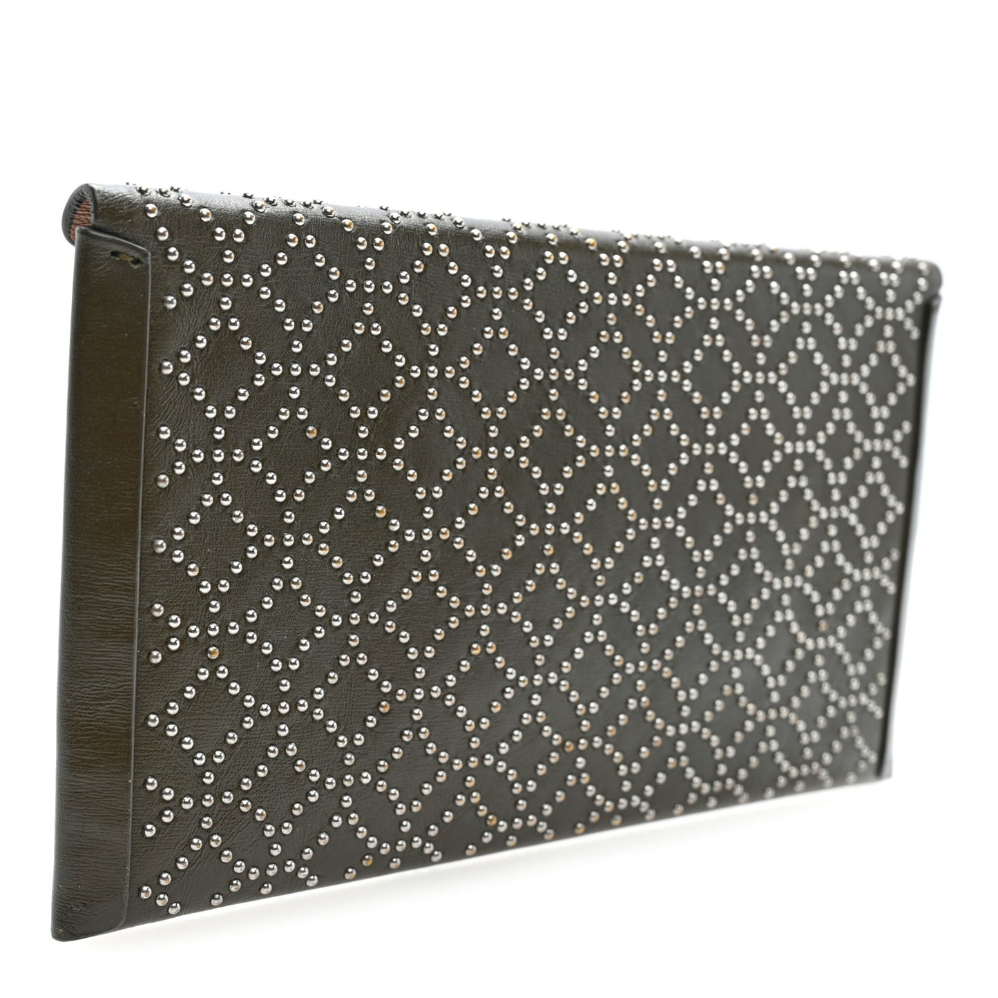 Calfskin Arabesque Studded Small Louise Envelope Clutch Olive