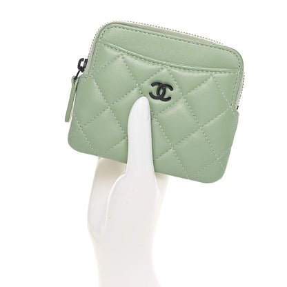 Chanel Lambskin Quilted Zip Card Holder Wallet  Green 2 of 9