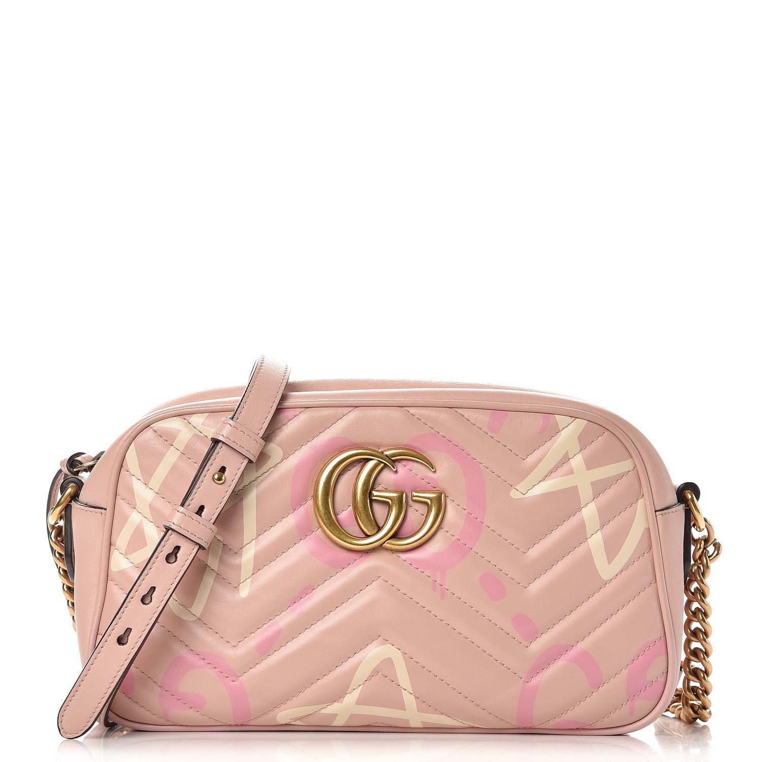 Gucci Calfskin Matelasse GucciGhost Small GG Marmont Chain Shoulder Bag Perfect Pink Rosa Ivory 1 of 12