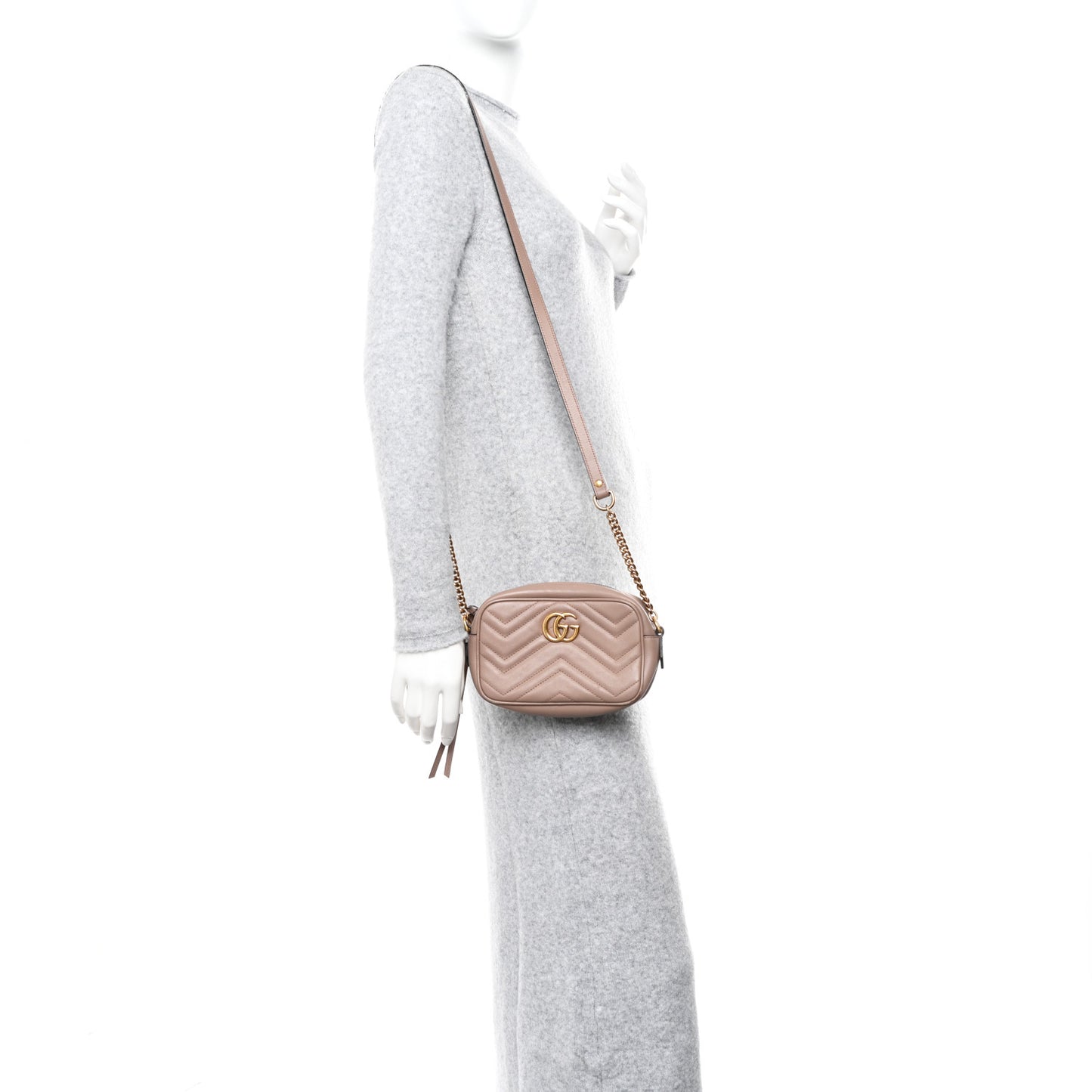 Calfskin Matelasse Mini GG Marmont Chain Shoulder Bag Porcelain Rose