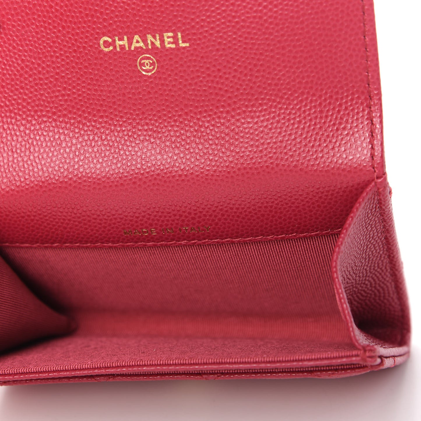 Caviar Quilted Flap Card Holder Wallet Dark Pink