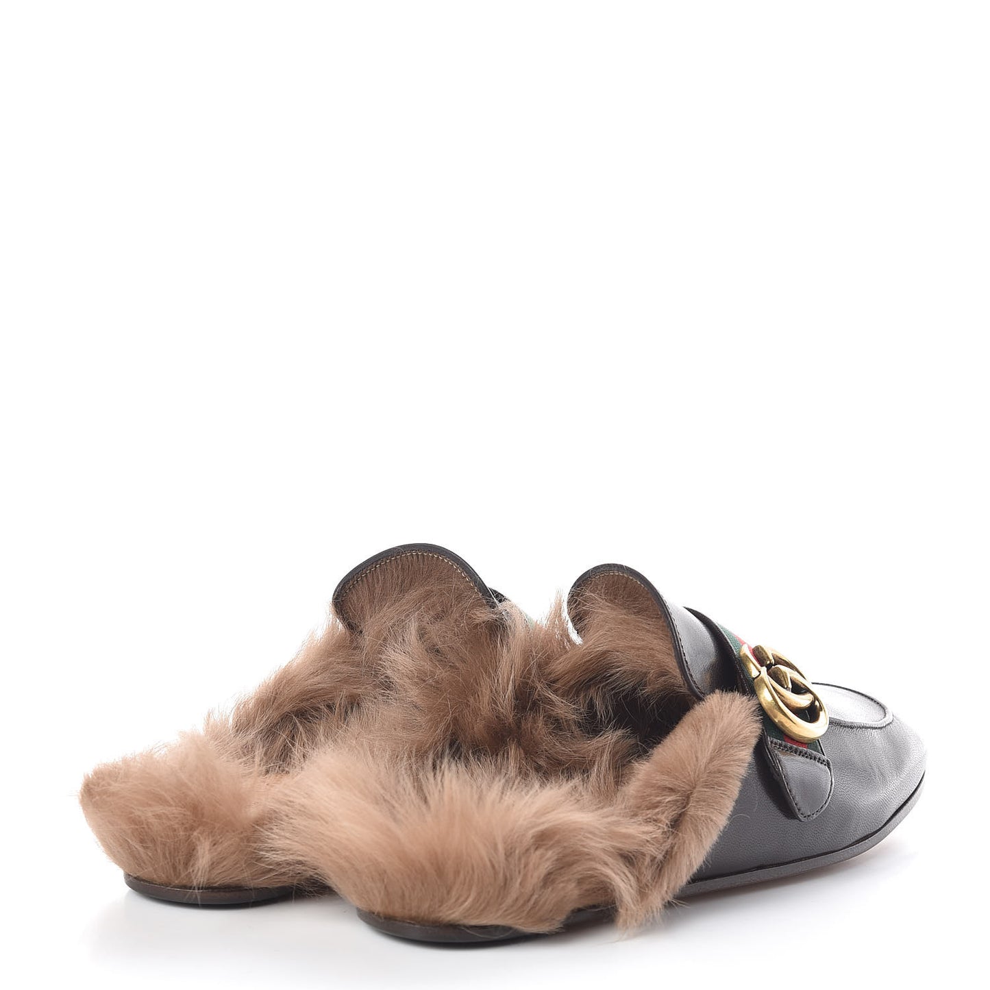 Goatskin Fur Web GG Mens Princetown Slippers 5 Cocoa