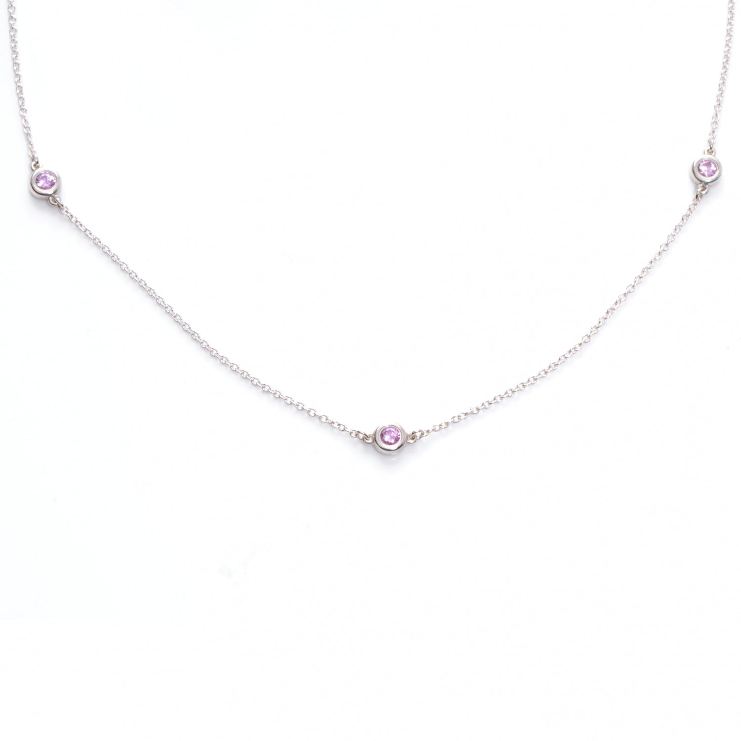 Tiffany Sterling Silver Elsa Peretti Color By The Yard Pink Sapphire Necklace 1 of 5