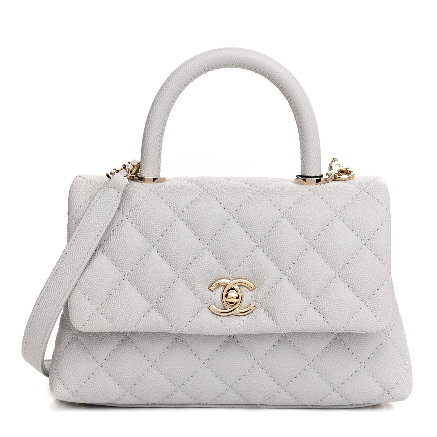 Caviar Quilted Mini Coco Handle Flap Light Grey