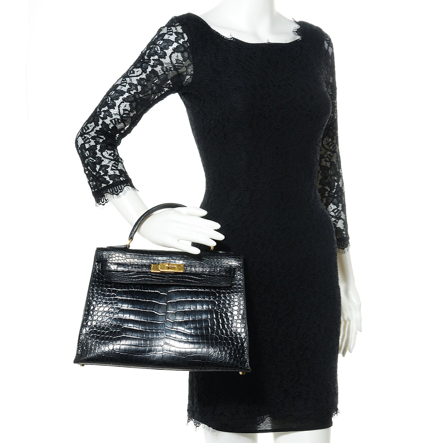 Shiny Porosus Crocodile Kelly Sellier 32 Black