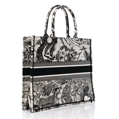 Christian Dior Canvas Embroidered Toile De Jouy Book Tote White Black 3 of 10