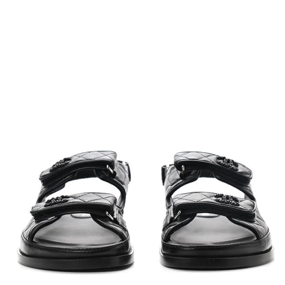 Chanel Lambskin Velcro Dad Sandals 39 Black 2 of 8