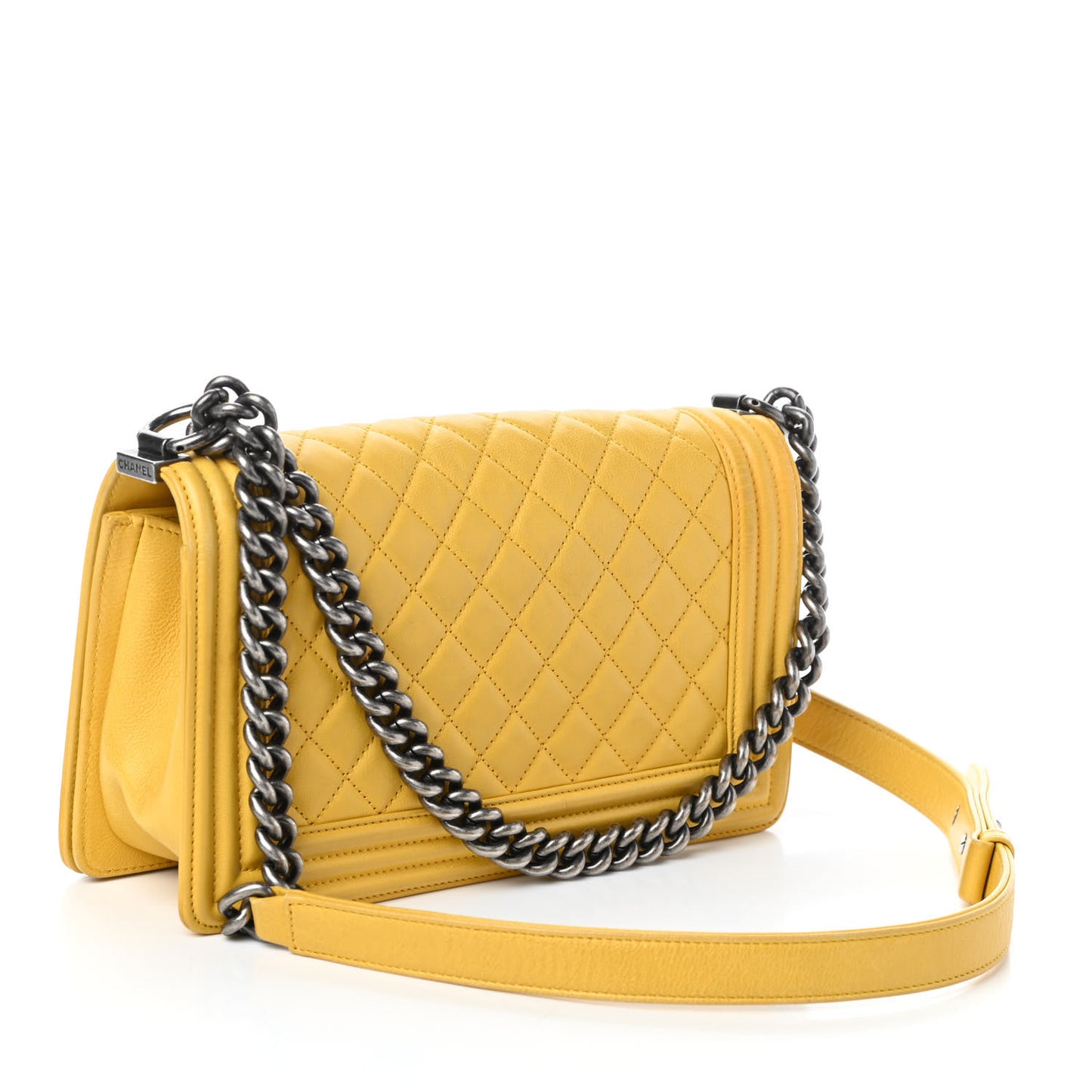 Calfskin Quilted Medium Boy Flap Yellow