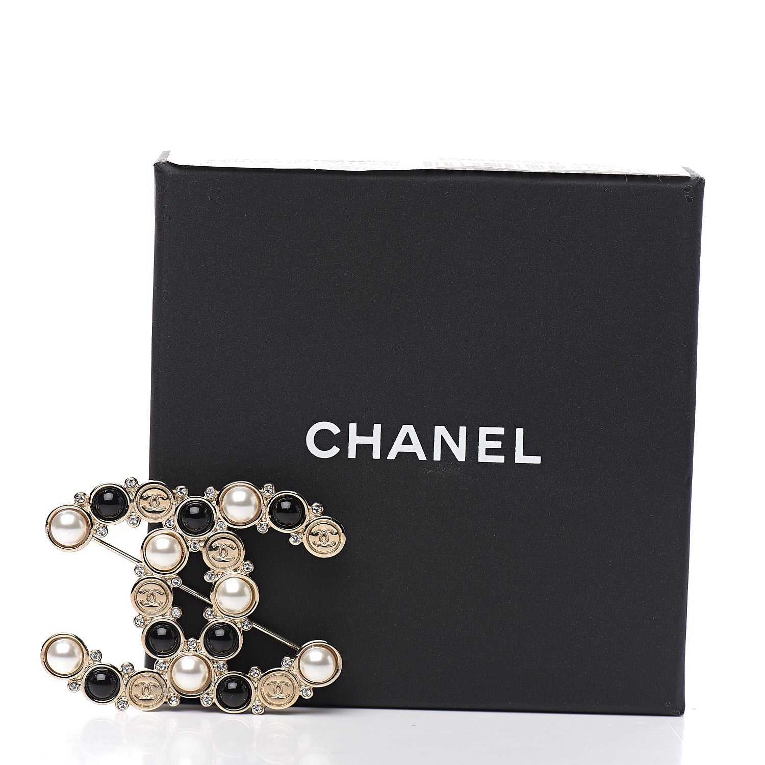 Chanel Crystal Pearl Metal Resin Polka Dot CC Brooch Black Gold 4 of 4
