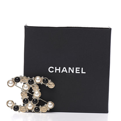 Chanel Crystal Pearl Metal Resin Polka Dot CC Brooch Black Gold 4 of 4
