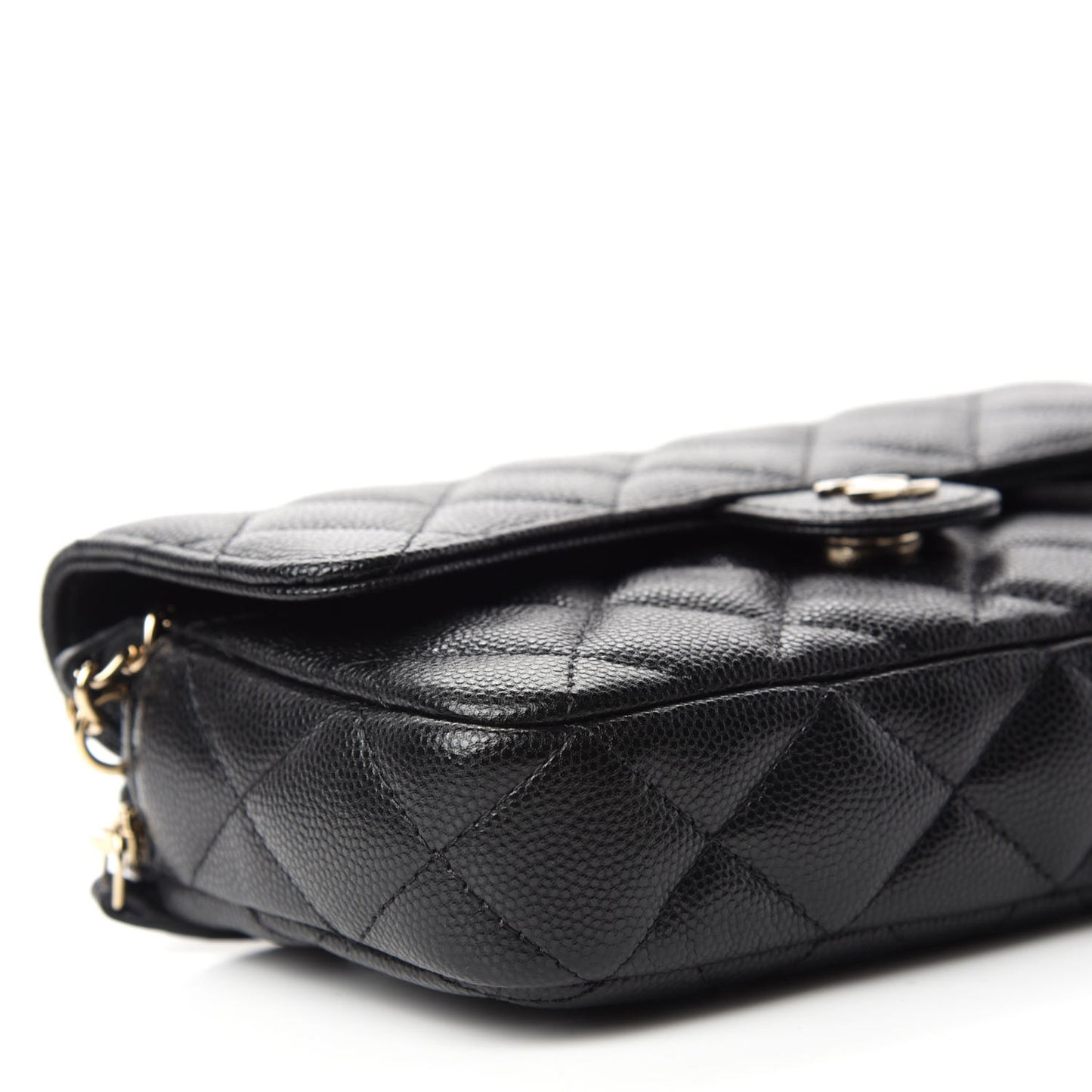 Caviar Quilted Flap Phone Holder With Chain Black