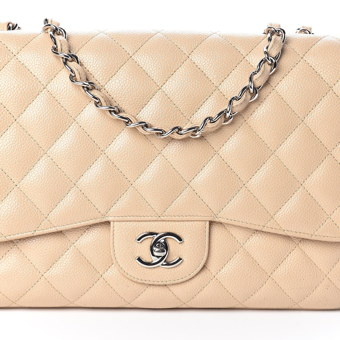 Caviar Quilted Jumbo Single Flap Beige Clair