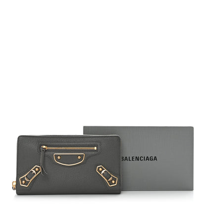 Balenciaga Chevre Gold Metallic Edge Hardware Zip Around Wallet Gris Acier 9 of 9