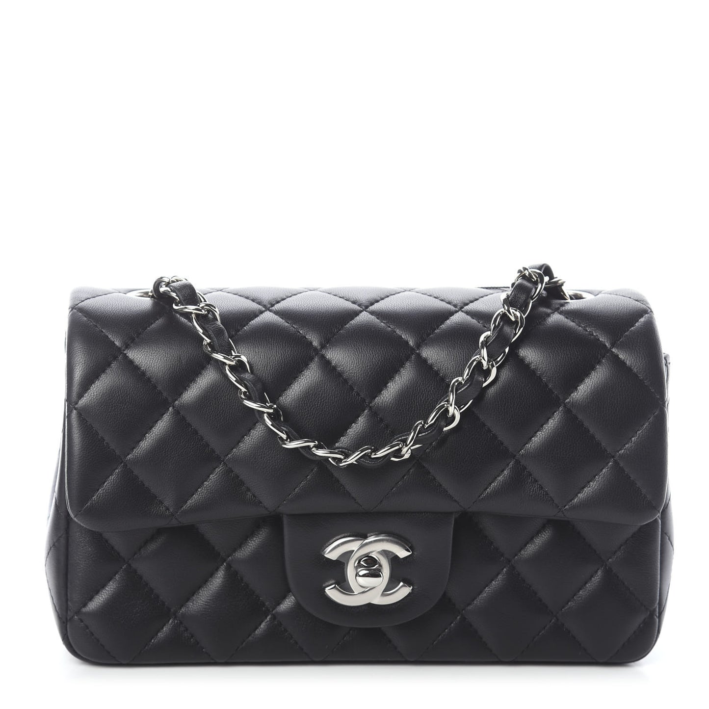 Lambskin Quilted Mini Rectangular Flap Black